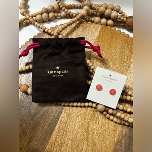 New HTF Kate Spade Coral Enamel and Gold Disc Earrings